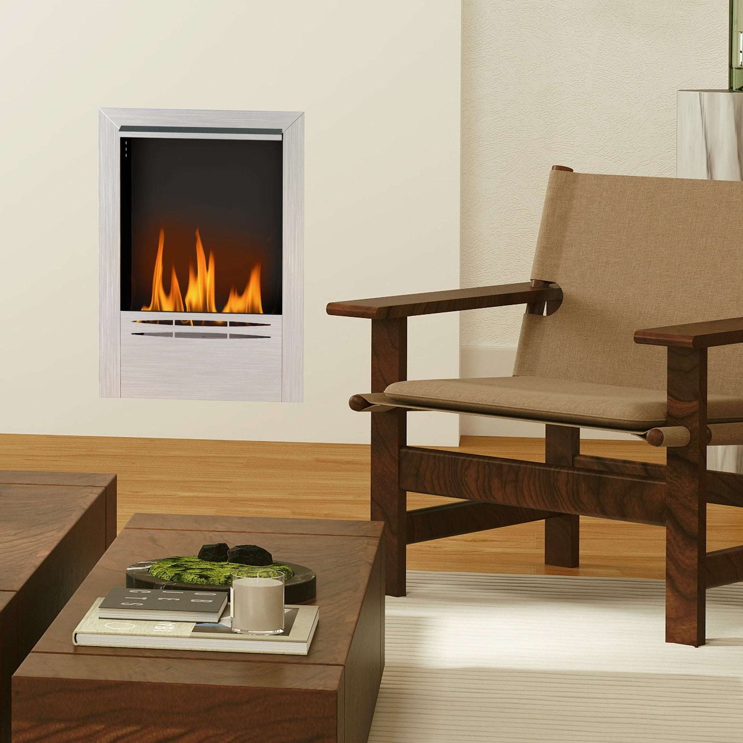 Stainless Steel Ethanol Fireplace Insert, Bioethanol Fire, Indoor Ethanol Burner with 0.9 Litres Volume, Cover Lid, Burns for Up to 3.3 Hours, Silver