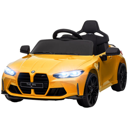 AIYAPLAY 12V BMW M4 Licensed Kids Car with Easy Transport, Remote Control, Suspension, Music, Horn, LED Lights - Yellow