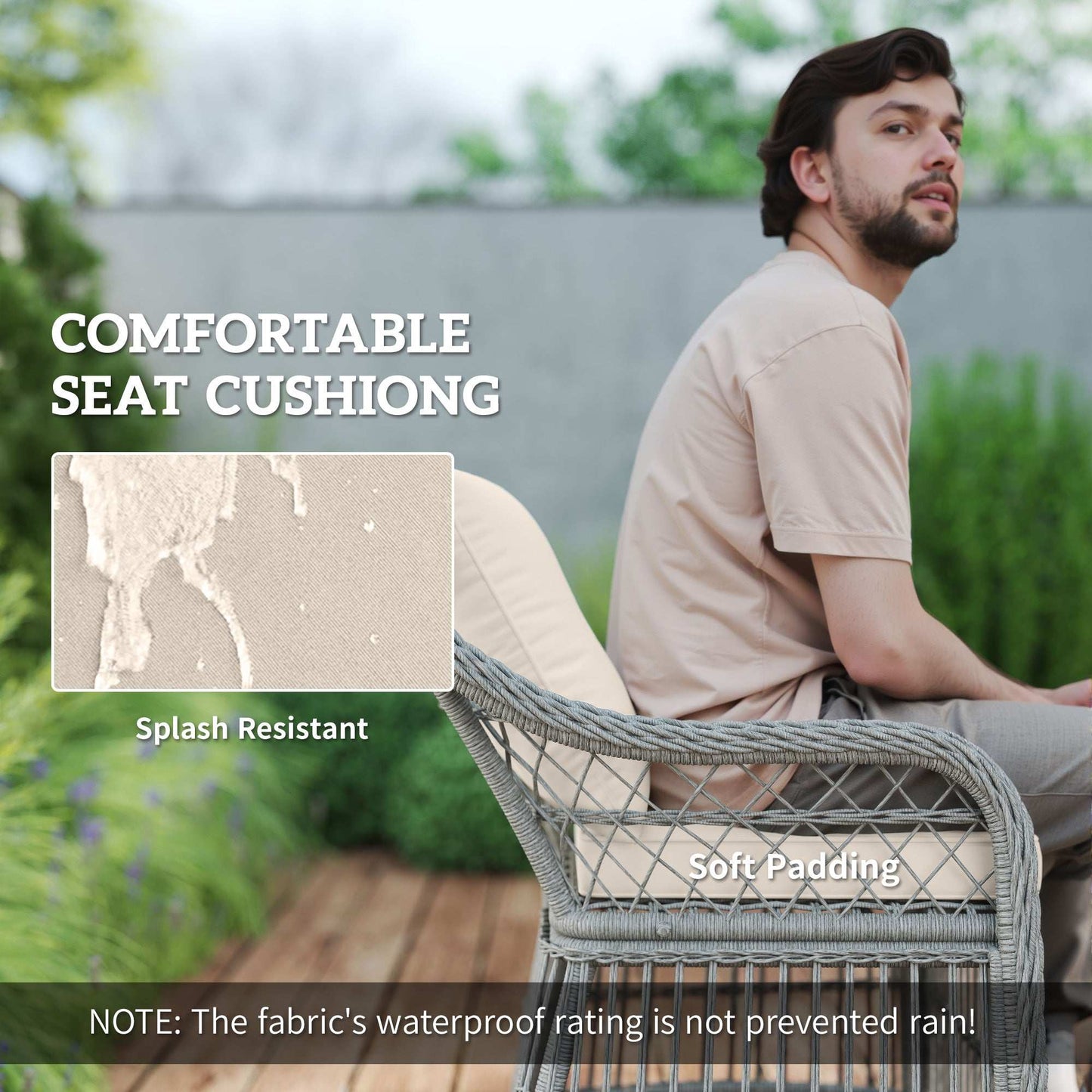 Rattan Dining Set with Seat and Back Cushions, 6 Seater Garden Furniture Set with Aluminium Frame, 6 Chairs, WPC Top Rectangle Table - Grey