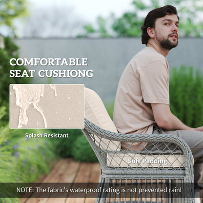 Rattan Dining Set with Seat and Back Cushions, 6 Seater Garden Furniture Set with Aluminium Frame, 6 Chairs, WPC Top Rectangle Table - Grey