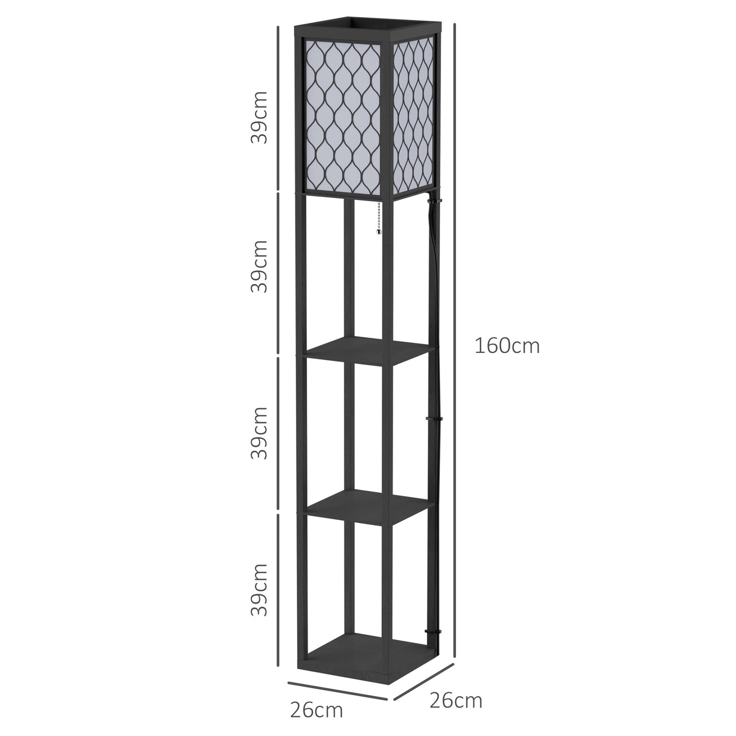 Set of 2 Floor Lamps with 3 Shelves | Honeycomb Shade | E27 | 160cm | Black