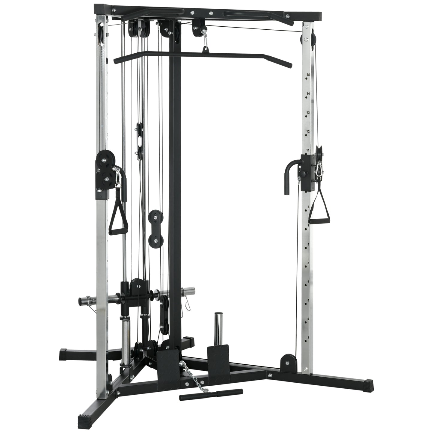 Home Gym Machine, Multifunctional Gym Equipment with High and Low Pulleys, Pull Up Bar, 15-Position Strength Workout Training Station