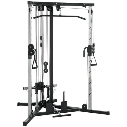 Home Gym Machine, Multifunctional Gym Equipment with High and Low Pulleys, Pull Up Bar, 15-Position Strength Workout Training Station