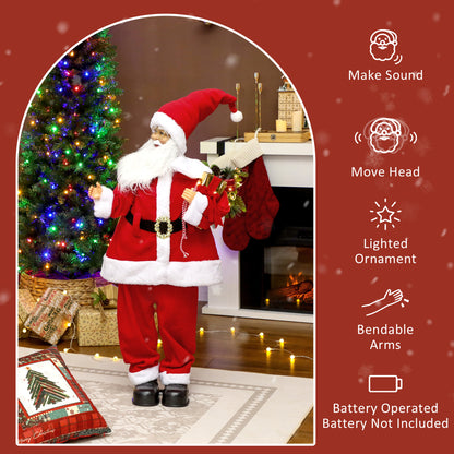 Life Size Santa Claus Christmas Decoration, Voice-Activated with Twinkling LED Lights, Red