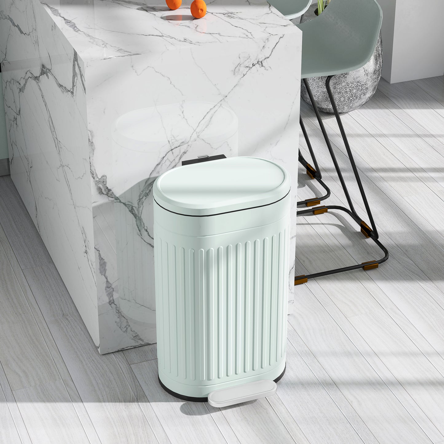 30 Litre Pedal Bin, Fingerprint Proof Kitchen Bin with Soft-close Lid, Metal Rubbish Bin with Foot Pedal and Removable Inner Bucket, Light Green