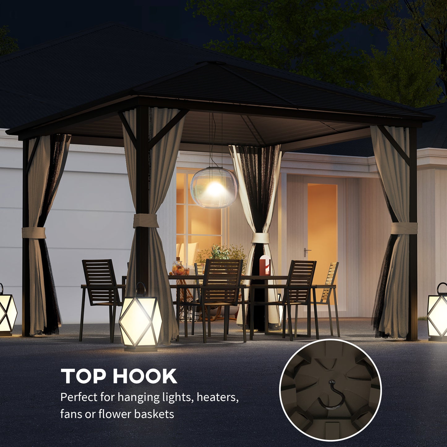 Outsunny 3 x 3(m) Metal Hardtop Gazebo, with Curtains and Accessories - Brown