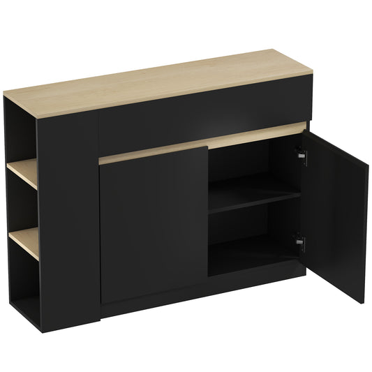 Sideboard & Storage Cabinet | Divided Drawer | 3 Open Shelves | Adjustable Cabinet Shelf | Anti-Tip | 60kg | Black