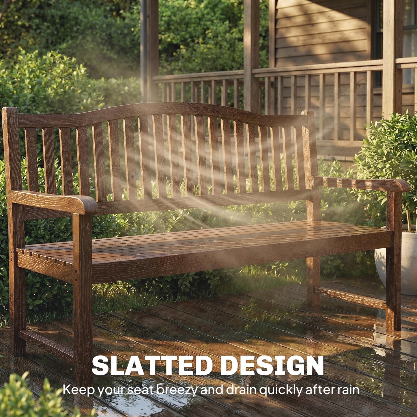 Convertible 2-3 Seater Garden Loveseat Bench | Liftable Table | 210D Waterproof Cover | Poplar Wood | 280kg Capacity | 150x63x98cm | Light Brown