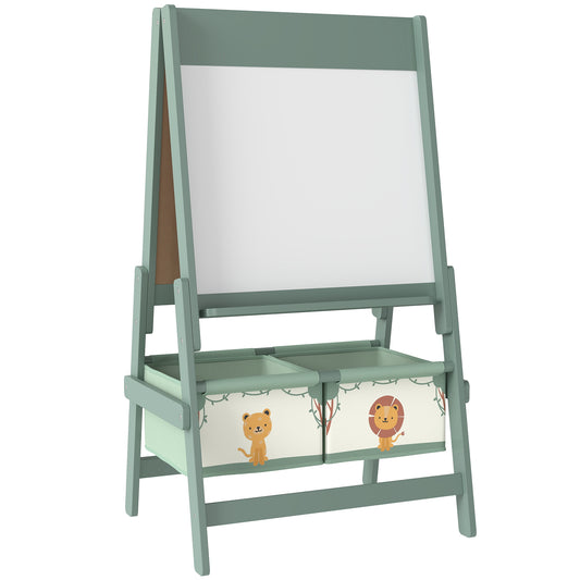AIYAPLAY Art Easel for Kids, Double-Sided Whiteboard/Blackboard with Paper Roll, Two Storage Boxes, for Ages 3-8 Years, Green / Pink