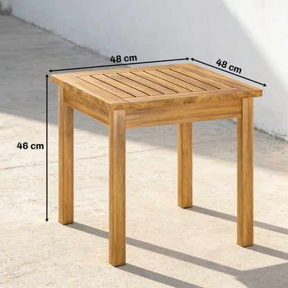 Solid Acacia Wood Coffee Table | Slatted Top | 30kg Capacity | Adjustable Foot Pads | No Assembly Required | Indoor & Outdoor | 48 x 48 x 46cm | Natural Teak Finish