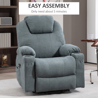 Lift Chair, Quick Assembly, Riser and Recliner Chair with Vibration Massage, Heat, Cup Holders, Charcoal Grey