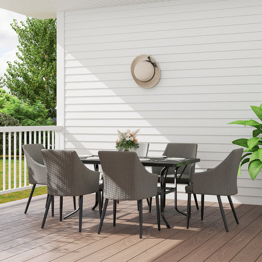 Outsunny 6 Seater Rattan Dining Set with Cushions, Garden Furniture Set, Wicker Outdoor Furniture for Patio, Balcony, Grey