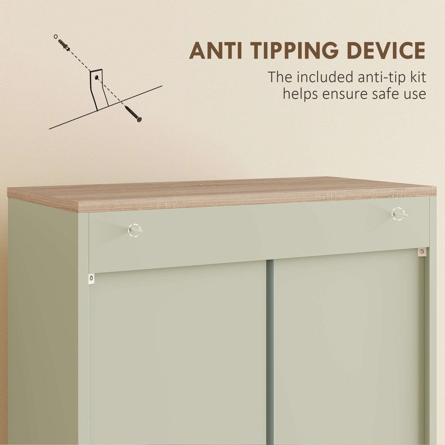 Freestanding Kitchen Cupboard, 4-Door Storage Cabinet with Adjustable Shelves, Modern Kitchen Pantry, 170cm, Green