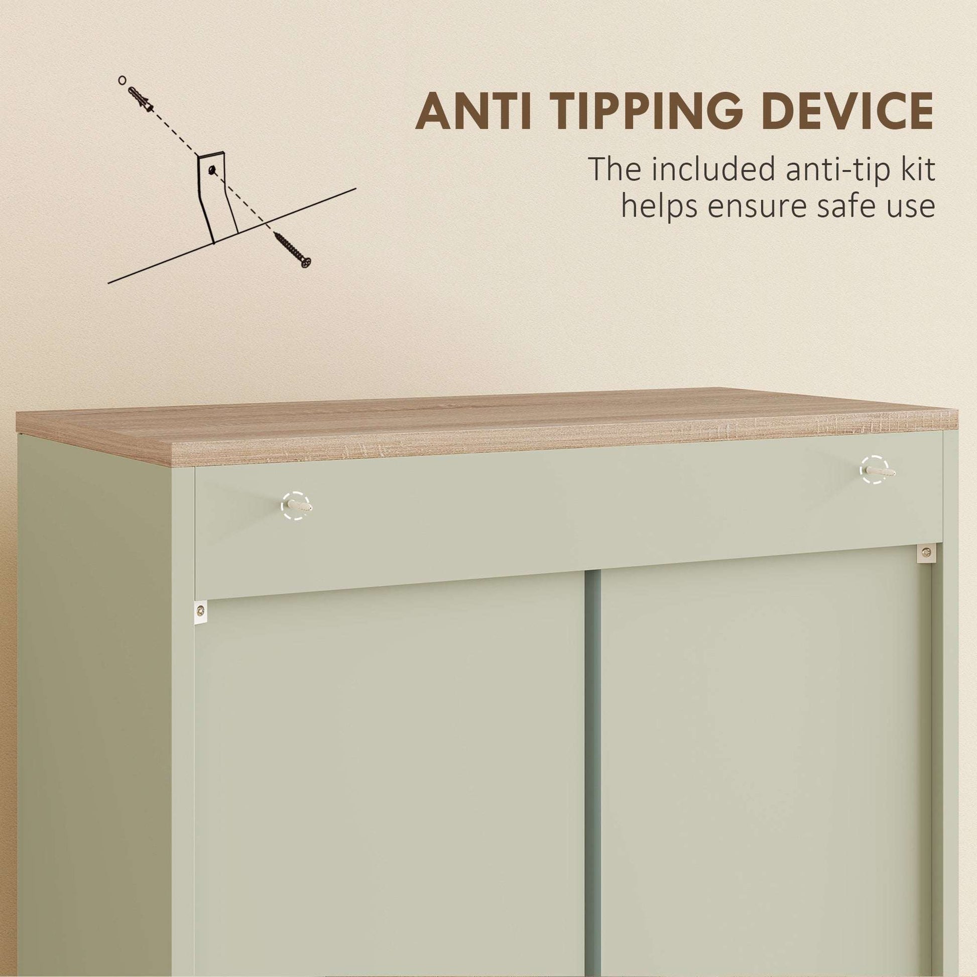Freestanding Kitchen Cupboard, 4-Door Storage Cabinet with Adjustable Shelves, Modern Kitchen Pantry, 170cm, Green