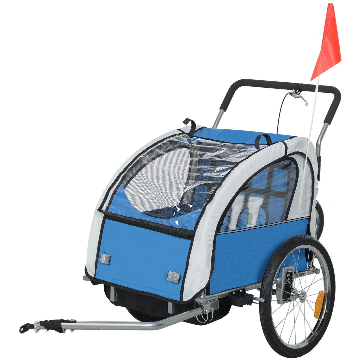2 Seat Bike Trailer with 5 Point Harness, Baby Bike Stroller with Safety Flag, Reflectors, for 18+ Months
