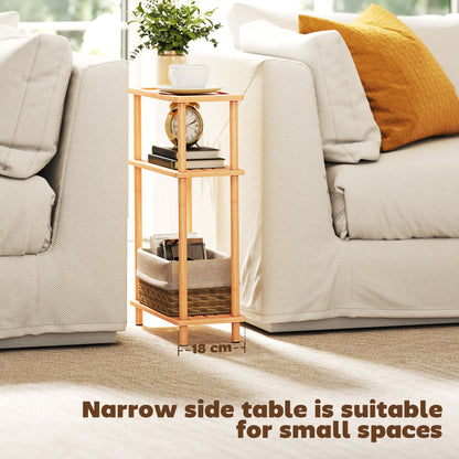 Bamboo Side Table, 3-Tier Slim End Table, Nordic Style, for Living Room, Bedroom, Office, Tool-Free Assembly, Natural Wood Finish