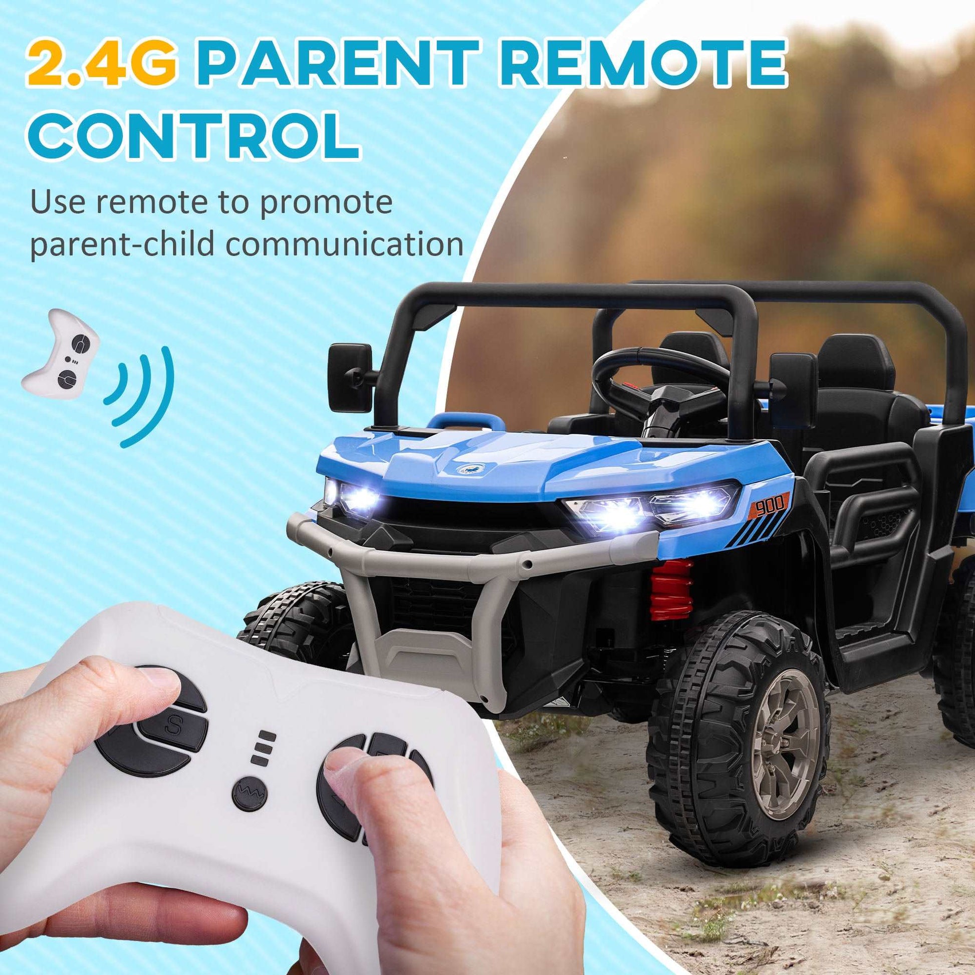 12V Two-Seater Kids Electric Ride-On Car, with Electric Bucket, Remote Control - Blue