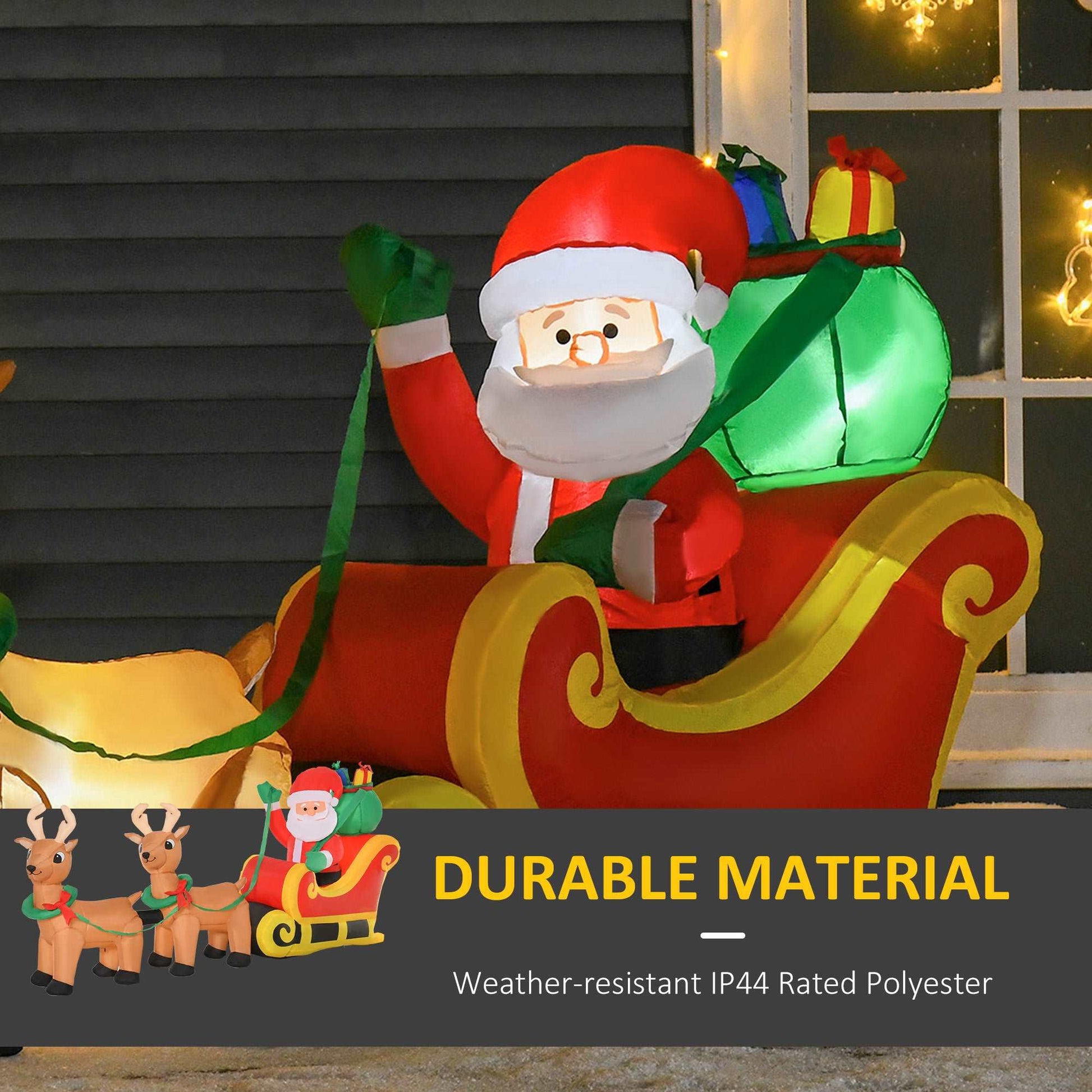 1.1m Christmas Inflatable Santa Claus on Sleigh, LED Lighted for Home Indoor Outdoor Garden Lawn Decoration Party Prop
