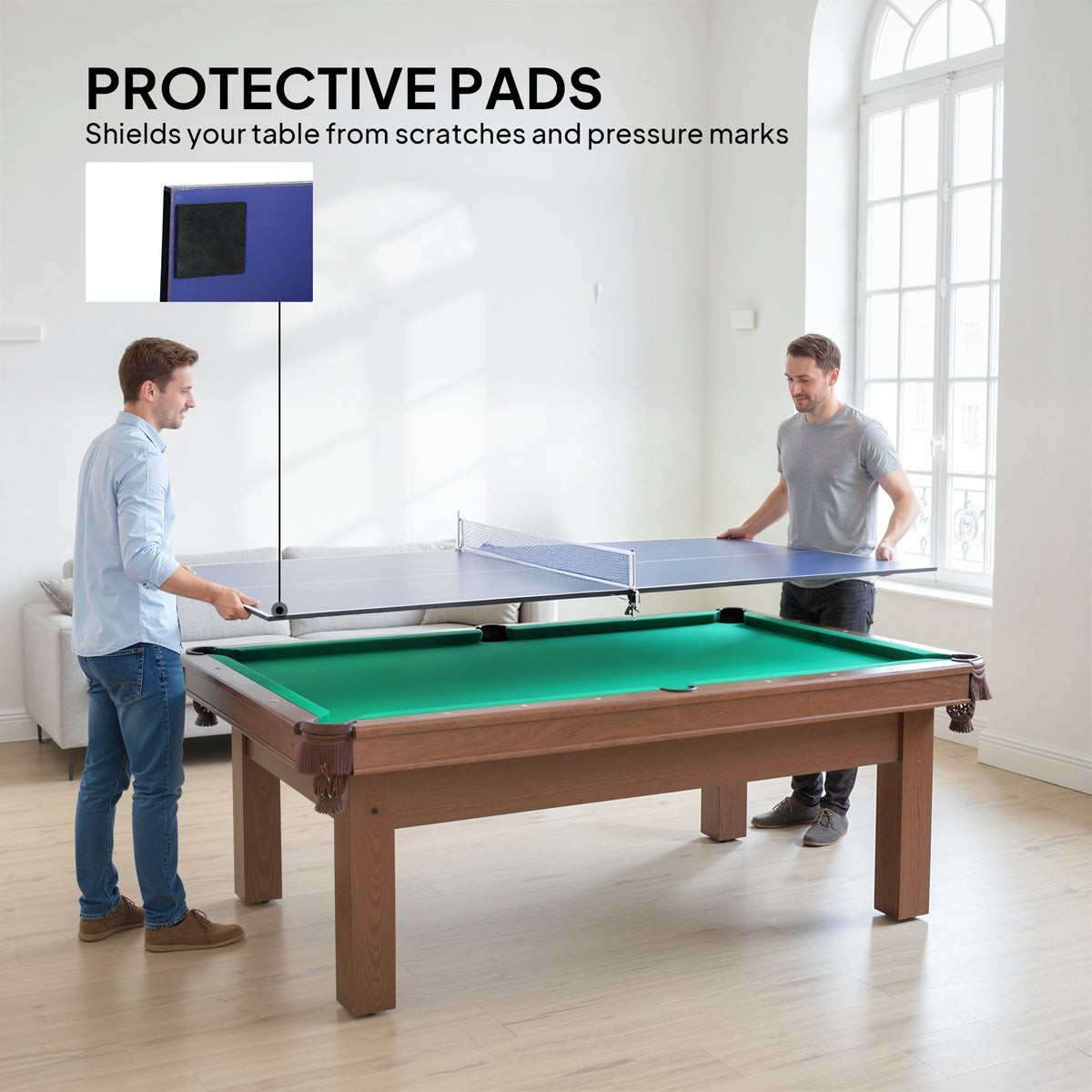 9ft Folding Ping Pong Table Top | Regulation 274x152cm | UV-Coated MDF | Four-Fold Design | Foam Pads | Net Storage Bag | Fits 7-9ft Billiard Tables | Folds to 137x76x5cm | 30kg | Blue