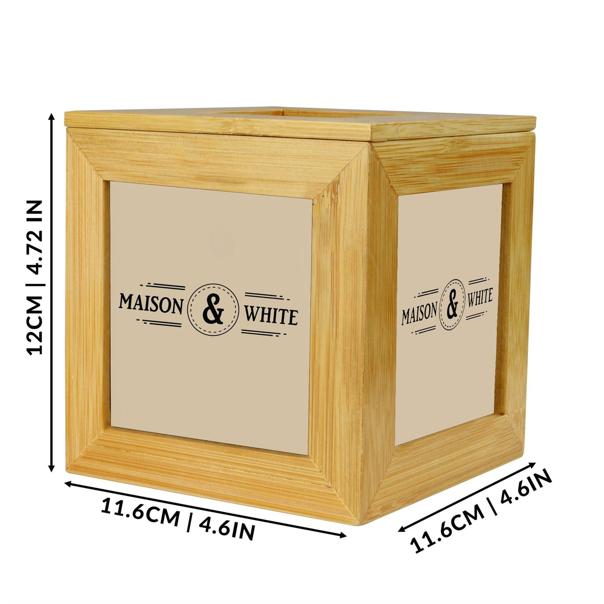 Maison & White Bamboo Photo Cube & Keepsake Box | 5 Photo Frames 7.5x7.5cm | Lidded Storage for Jewellery Cards Trinkets | Sustainable Bamboo | 12x11.6x11.6cm | Birthday Wedding Gift | 2-Year Guarantee