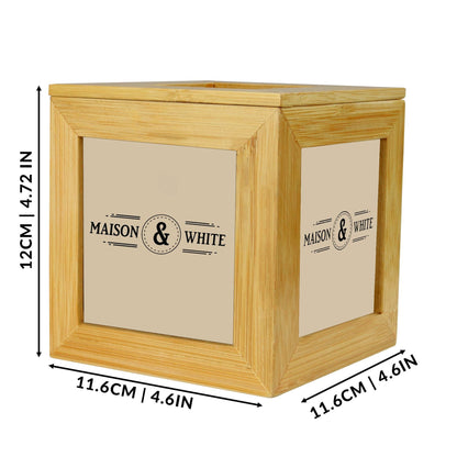 Maison & White Bamboo Photo Cube & Keepsake Box | 5 Photo Frames 7.5x7.5cm | Lidded Storage for Jewellery Cards Trinkets | Sustainable Bamboo | 12x11.6x11.6cm | Birthday Wedding Gift | 2-Year Guarantee