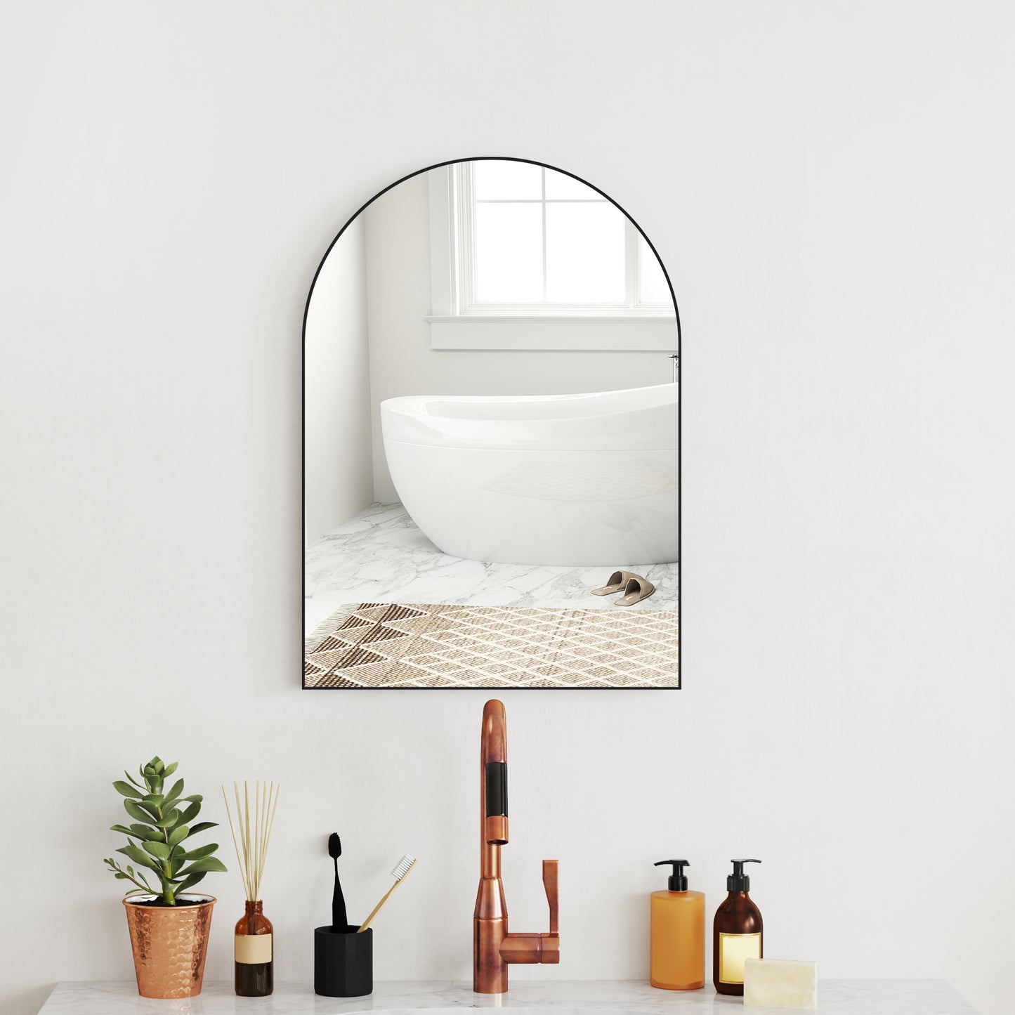 50 x 70cm Arched Home Mirror - Black