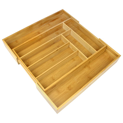 Maison & White Bamboo Extending Cutlery Tray | 6–8 Compartments | Adjustable Drawer Organiser, 29–46cm Wide | Natural Bamboo, 41cm Long