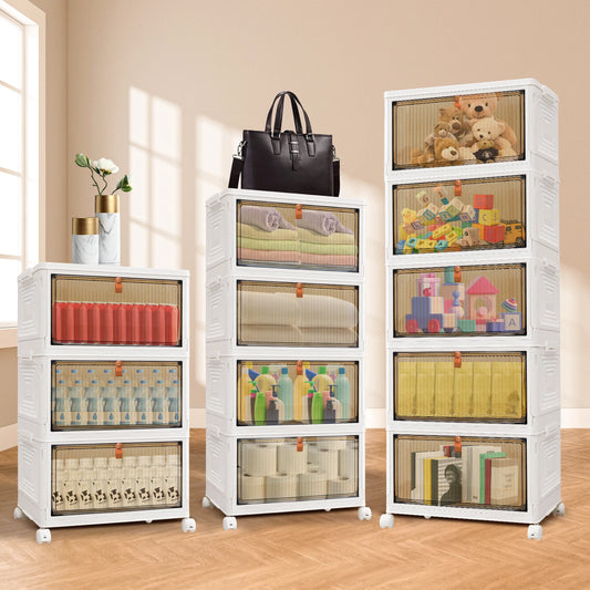 3/4/5-Tier Storage Boxes with Lid, Plastic Storage Boxes with 4 Universal Wheels, Organiser for Bedroom Living Room Study Office