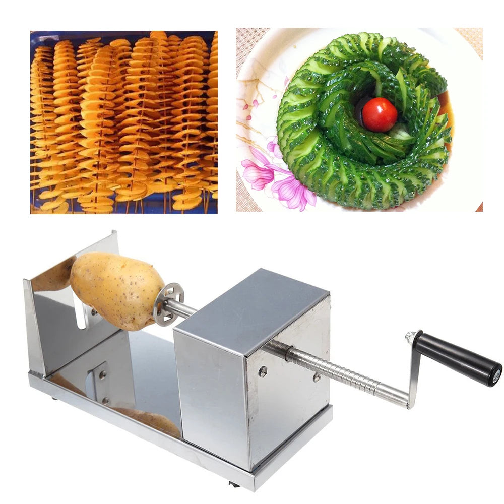 Stainless Steel Spiral Potato Potato Chips Maker Cutter Fruit Slice Kitchen Home Hand-Cranked Clipping Apple Slicer