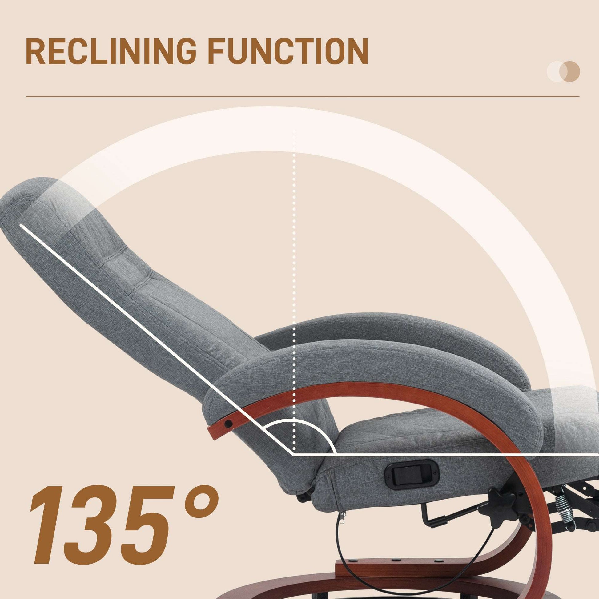 135° Manual Reclining Swivel Chair, with Footrest - Grey