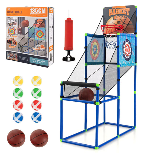 Kids Basketball Arcade Game 2-In-1 Indoor Outdoor Basketball & Sticky Balls Game