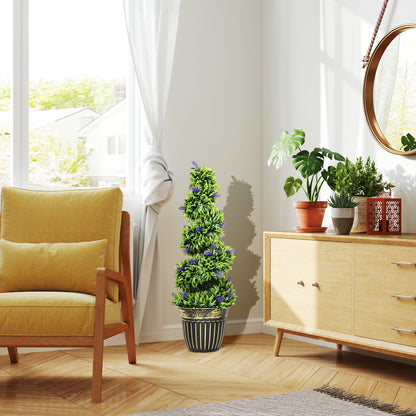 Set of 2 Decorative Artificial Plants, Boxwood Spiral Topiary Tree with Lavender and Pot, Fake Plants for Home Decor, 90cm