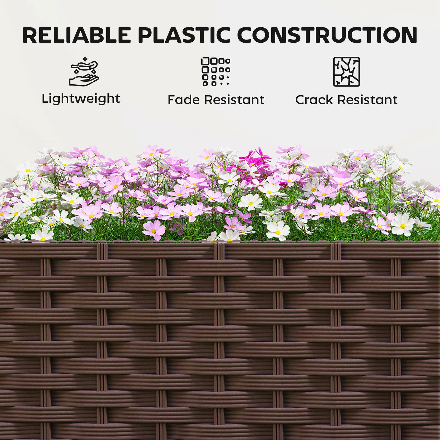 Raised Garden Bed with Adjustable Trellis & Tomato Cage | 4 Lockable Wheels | Bottom Water Tank | 4 Drainage Holes | 40L | Weather-Resistant PP | 40x40x182cm | 20kg | Brown