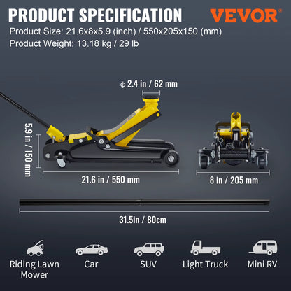 2.5T Ton Hydraulic Floor Jack Pneumatic Low Profile Heavy-Duty Steel Racing Floor Jack With Piston Lift Pump
