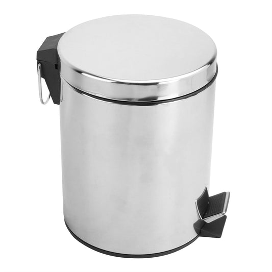 Maison & White 5L Stainless Steel Pedal Bin | Polished Silver Round Bathroom Waste Bin | Removable Inner Bucket | 28.5cm