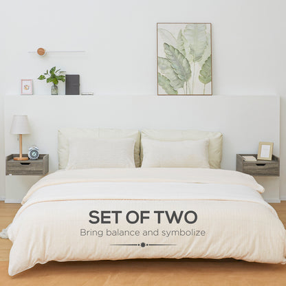 Floating Nightstand Set of 2 Wall Mounted Bedside Table with Storage Drawer for Bedroom, Grey