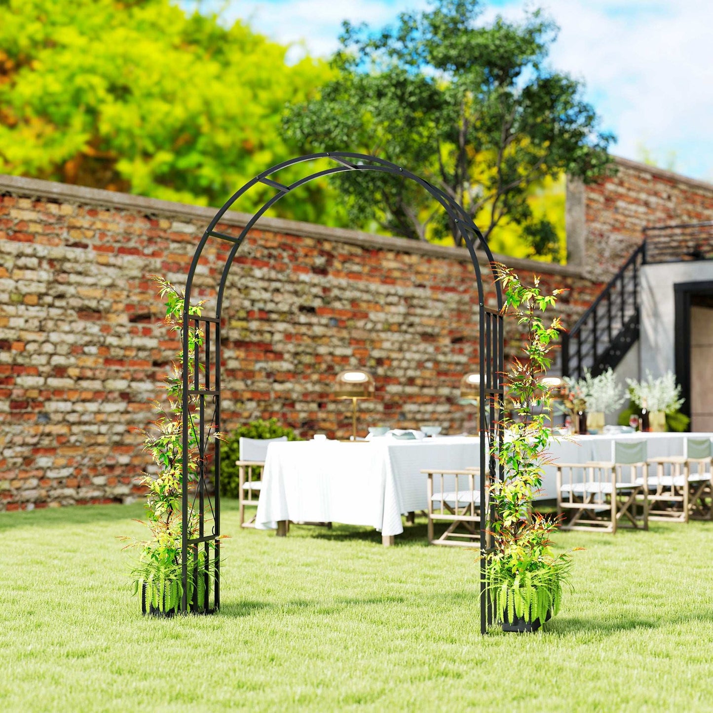 Steel Garden Arch, 2.2m High x 1.5m Wide Metal Garden Trellis for Climbing Plants Roses Wisteria Vines, Outdoor Wedding Arch for Bridal Party