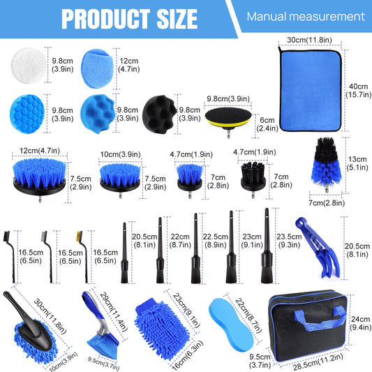 29 Piece Car Detailing Kit, Car Cleaning Kit For Cleaning Wheels, Interior, Exterior, Leather, Dashboard, Vents, Blue