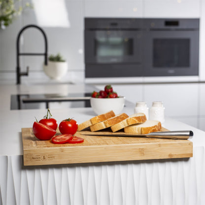 Maison & White Bamboo Counter Edge Chopping Board | 43.5 × 35.2cm | 90° Worktop Lip & Juice Groove