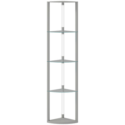 LED Floor Lamp with 5 Shelves | 3 Brightness Levels | Foot Switch | 20W 3000K | Frosted Glass Tiers | 162cm | Grey