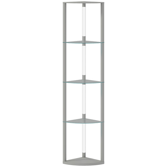 LED Floor Lamp with 5 Shelves | 3 Brightness Levels | Foot Switch | 20W 3000K | Frosted Glass Tiers | 162cm | Grey