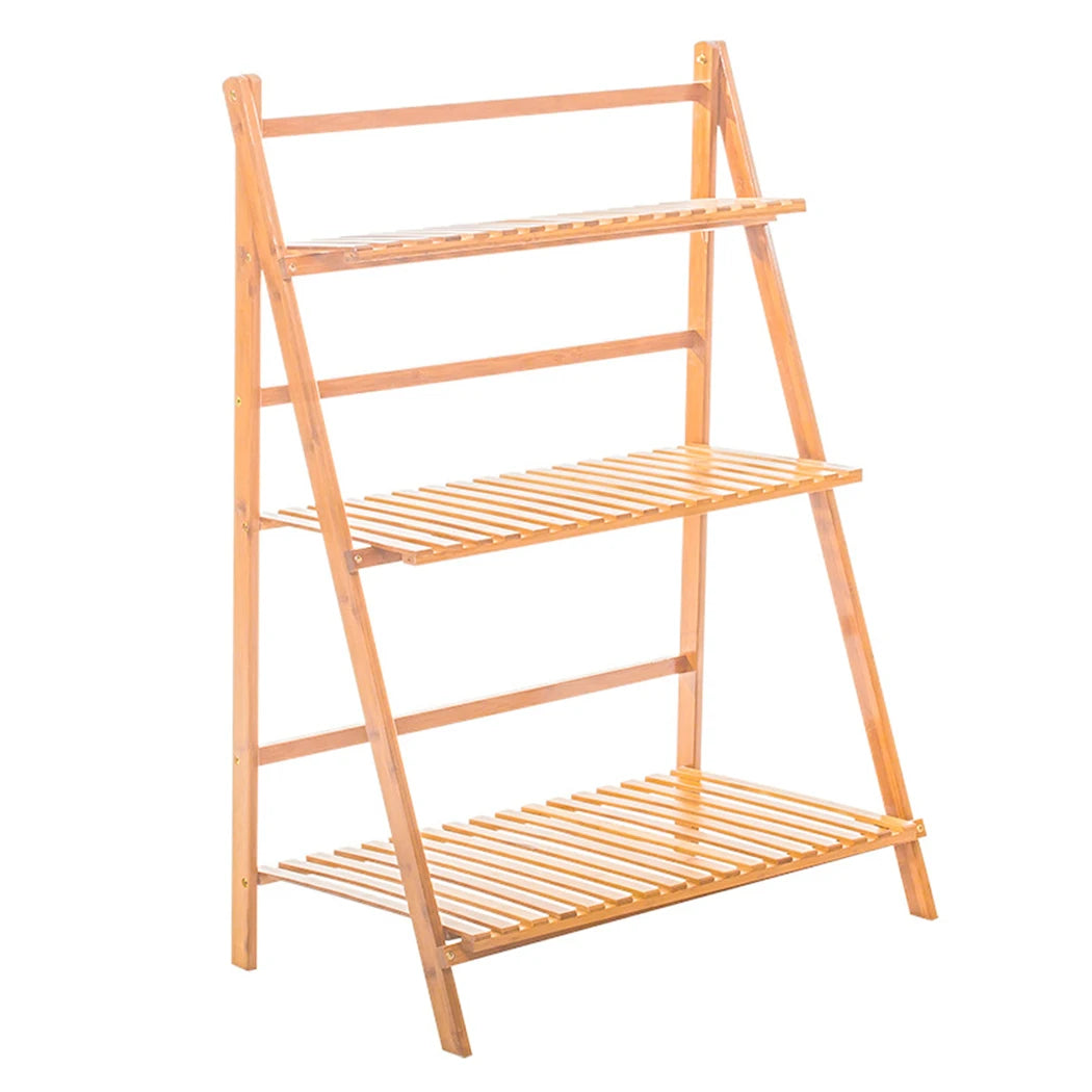 3 Tiersbamboo Ladder Plant Stand Foldable Flower Display Rack