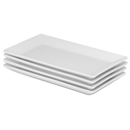 Maison & White Porcelain Serving Platters | Set of 4 White Rectangular Plates | 25cm | Buffet, Starter & Dessert Serveware | Dishwasher & Microwave Safe