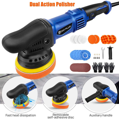 5000W Dual Action Car Polisher, Random Orbital Polishing Car Buffer, 6 Variable Speeds For Car Detailing & Cleaning