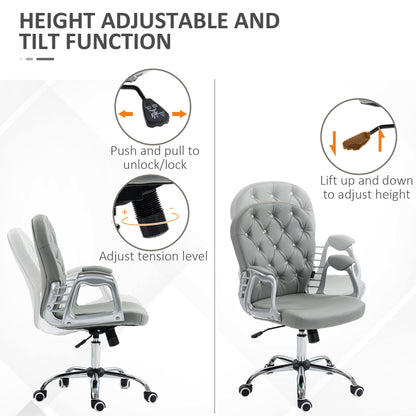 Vinsetto Retro Vintage Style Office Chair Ergonomic 360° Swivel PU Diamante Padded Base 5 Castor Wheels for Home Work Grey