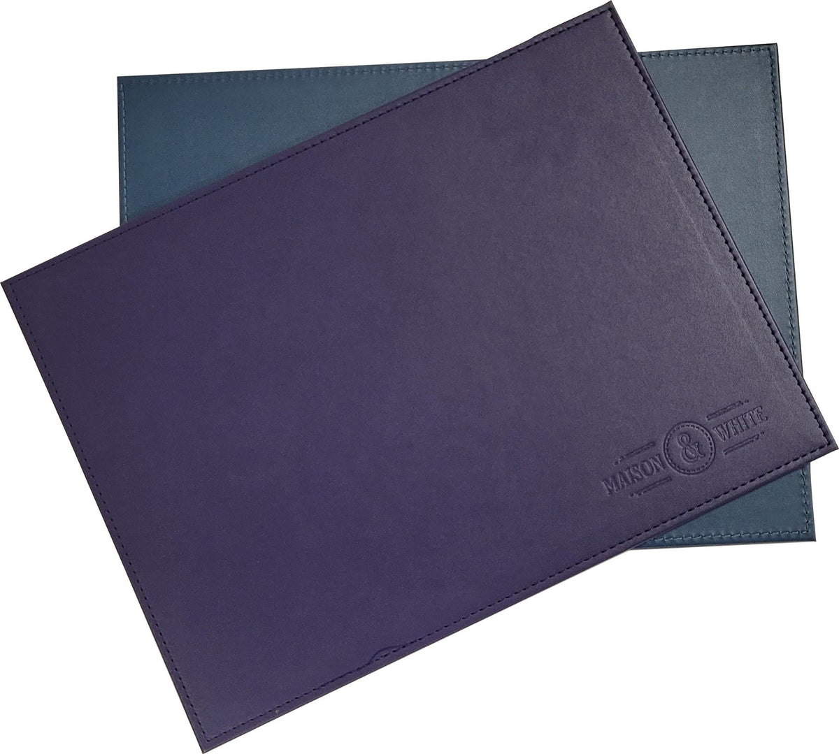 Maison & White Faux Leather Placemats & Coasters | Blue 12-Piece Table Set for 6 | Stitched Edges & Wipe-Clean Finish