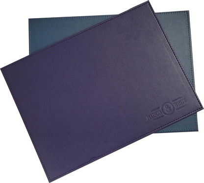 Maison & White Faux Leather Placemats & Coasters | Blue 12-Piece Table Set for 6 | Stitched Edges & Wipe-Clean Finish