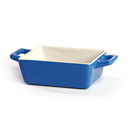 Maison & White Mini Ceramic Oven Dishes Set of 4 Rectangle | Blue Red Orange Green | Carry Handles | Oven Microwave Freezer Dishwasher Safe to 200°C | 4x12x9cm | Casserole Tapas Pie | 2-Year Warranty
