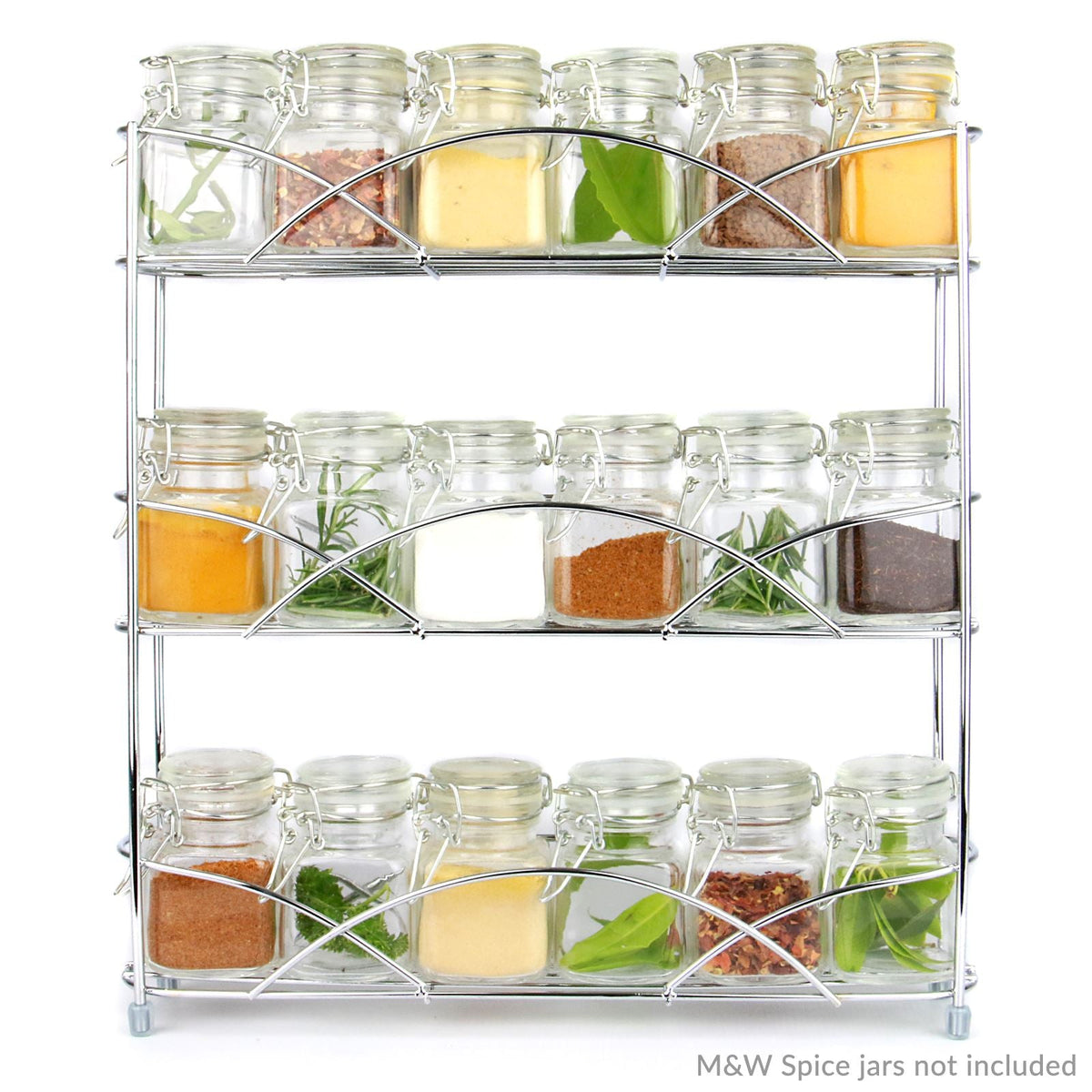 Maison & White 3 Tier Herb & Spice Rack | Chrome Stainless Steel | 34x33x7cm | Non-Slip Feet | Wall-Mountable | Free-Standing | Kitchen Counter Cupboard | Minimalist Wire Design | 2-Year Warranty