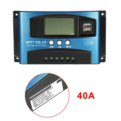 MPPT Solar Charge Controller 12V 24V Solar Panel Battery Charger 30A 40A 50A 60A 100A Dual USB LCD Display Regulator with Load